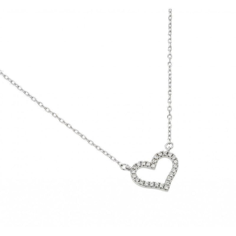 Silver 925 Rhodium Plated Open CZ Heart Necklace - BGP00999 | Silver Palace Inc.