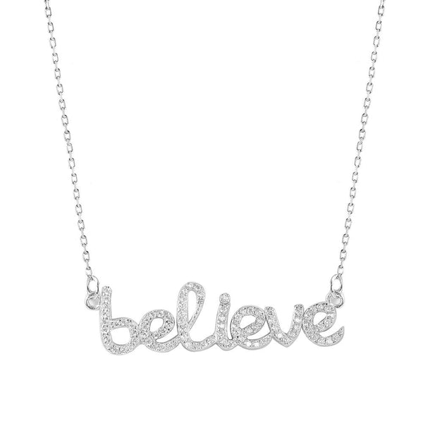 Silver 925 Rhodium Plated Believe Necklace with CZ - BGP01007 | Silver Palace Inc.