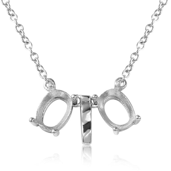 Silver 925 Rhodium Plated Double Oval Mounting with Bar Necklace - BGP01008 | Silver Palace Inc.