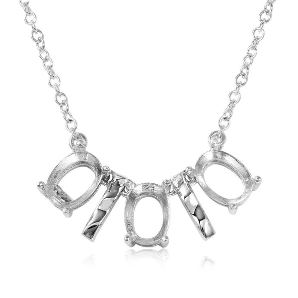 Silver 925 Rhodium Plated 3 Oval Mountings with 2 Bars Necklace - BGP01011 | Silver Palace Inc.