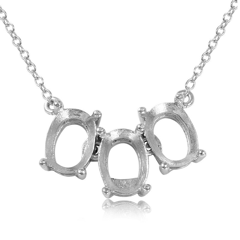 Silver 925 Rhodium Plated 3 Oval Mounting Necklace - BGP01012 | Silver Palace Inc.