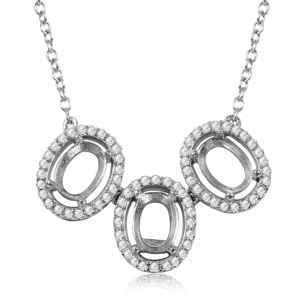Silver 925 Rhodium Plated 3 Oval CZ Halo Mounting Necklace - BGP01013 | Silver Palace Inc.