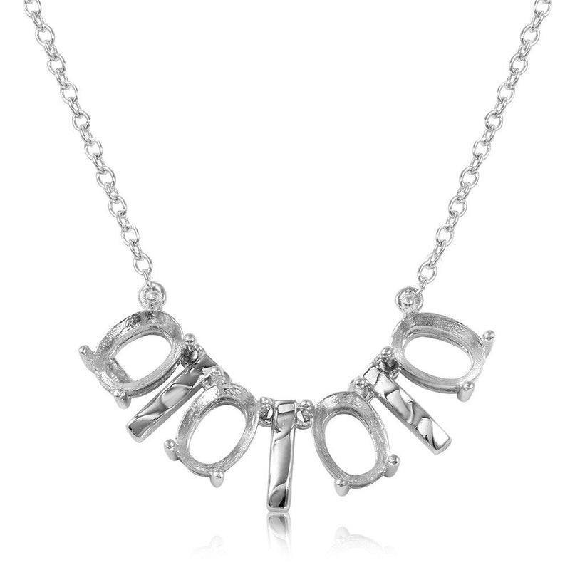 Silver 925 Rhodium Plated 4 Oval Mounting with Bars Necklace - BGP01014 | Silver Palace Inc.