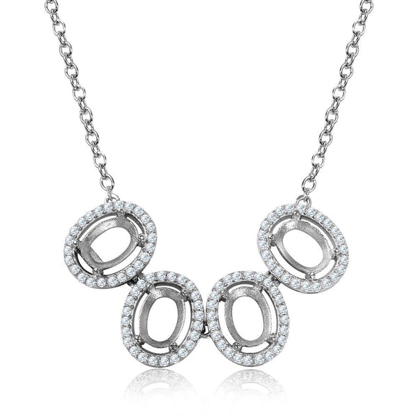 Silver 925 Rhodium Plated 4 Oval CZ Halo Mounting Necklace - BGP01016 | Silver Palace Inc.