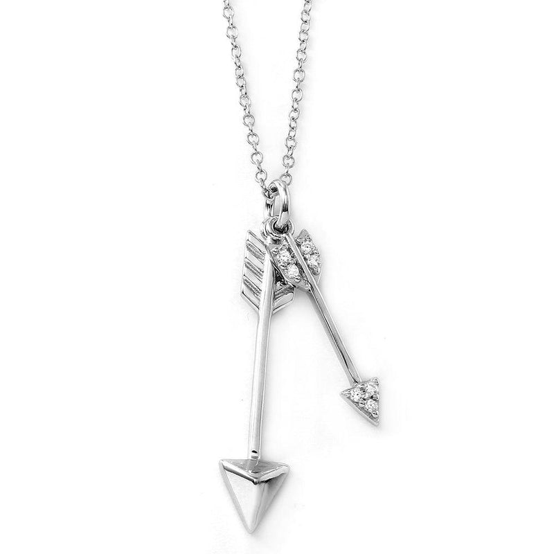 Silver 925 Rhodium Plated Arrows Necklace with CZ - BGP01022 | Silver Palace Inc.