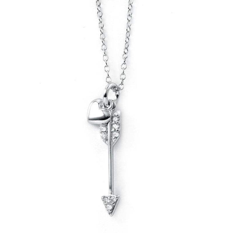Silver 925 Rhodium Plated Arrow Heart Necklace - BGP01023 | Silver Palace Inc.