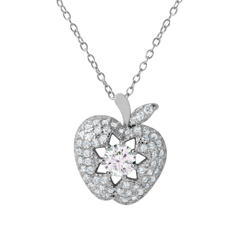 Silver 925 Rhodium Plated CZ Apple Shaped Pendant - BGP01032 | Silver Palace Inc.