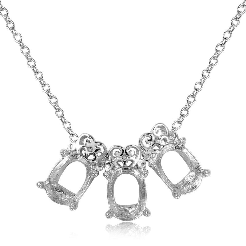 Silver 925 Rhodium Plated 3 Oval Designed Mounting Necklace - BGP01061 | Silver Palace Inc.