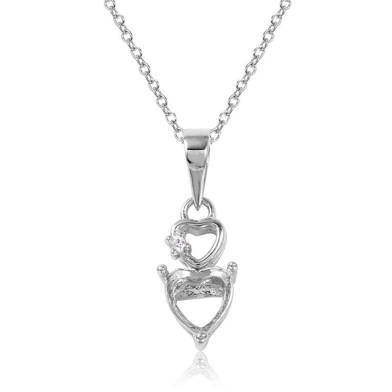 Silver 925 Rhodium Plated Double Heart Mounting Necklace - BGP01063 | Silver Palace Inc.