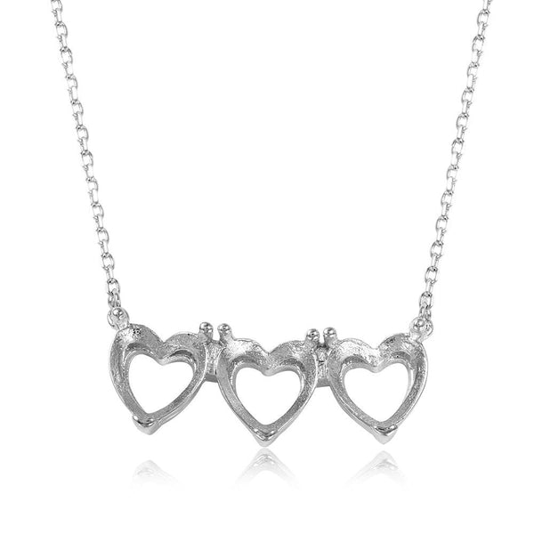 Silver 925 Rhodium Plated 3 Hearts Mounting Necklace - BGP01083 | Silver Palace Inc.