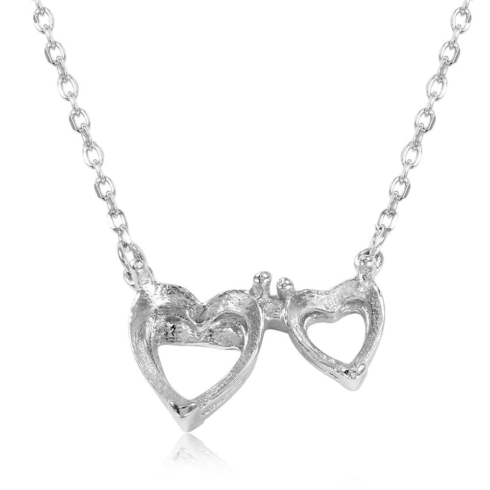 Silver 925 Rhodium Plated 2 Hearts Mounting Necklace - BGP01084 | Silver Palace Inc.
