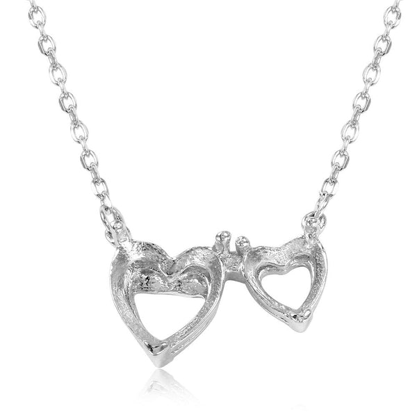 Silver 925 Rhodium Plated 2 Hearts Mounting Necklace - BGP01084 | Silver Palace Inc.