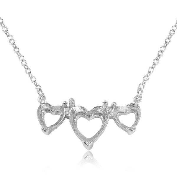 Silver 925 Rhodium Plated 3 Hearts Mounting Necklace - BGP01085 | Silver Palace Inc.