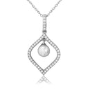 Silver 925 Rhodium Plated CZ Open Drop with Dangling Synthetic Pearl Necklace - BGP01099 | Silver Palace Inc.