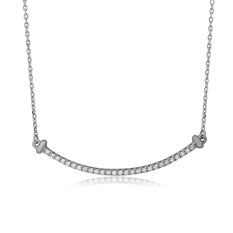 Silver 925 Rhodium Plated CZ Curve Line Necklace - BGP01103RHD | Silver Palace Inc.