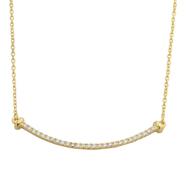 Silver 925 Gold Plated Curved CZ Bar Necklace - BGP01103GP | Silver Palace Inc.