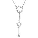 Silver 925 Rhodium Plated Double Open CZ Clover Drop Necklace - BGP01104 | Silver Palace Inc.