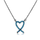 Silver 925 Black Rhodium Open Heart Necklace with Turquoise Stones - BGP01111 | Silver Palace Inc.