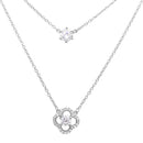 Sterling Silver Rhodium Plated CZ And Open Flower Necklace - BGP01118 | Silver Palace Inc.