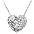 Silver 925 Rhodium Plated 2 Sided Baguette CZ Stones Heart Necklace - BGP01123 | Silver Palace Inc.