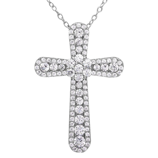 Silver 925 Rhodium Plated CZ Cross Necklace - BGP01127 | Silver Palace Inc.