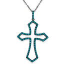 Silver 925 Black Rhodium Plated Open Turquoise Bead Heart Necklace - BGP01129 | Silver Palace Inc.