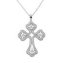 Silver 925 Rhodium Plated CZ Encrusted Open Cross Necklace - BGP01141CLR | Silver Palace Inc.