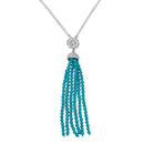 Silver 925 Rhodium Plated Flower Centered Turquoise Beads Strands Necklace - BGP01147 | Silver Palace Inc.