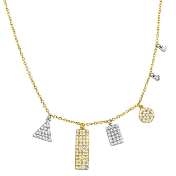 Silver 925 Gold Plated Multi Shape 2 Toned CZ Encrusted Charm Necklace - BGP01150 | Silver Palace Inc.