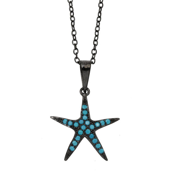 Silver 925 Black Rhodium Plated Starfish Turquoise Stone Necklace - BGP01151 | Silver Palace Inc.