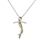 Silver 925 2 Toned Twisted CZ Cross Necklace - BGP01154 | Silver Palace Inc.