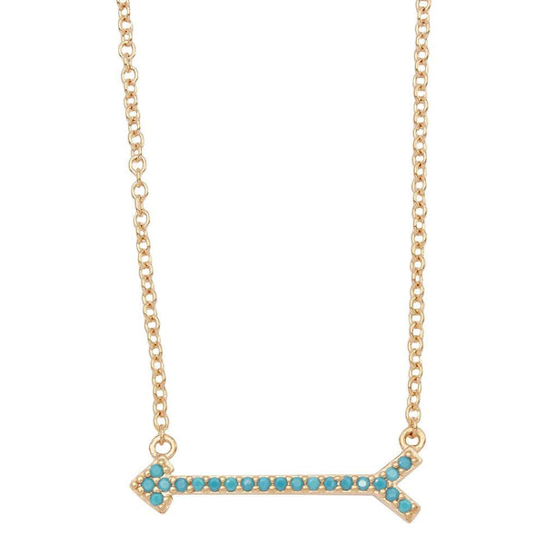 Silver 925 Gold Arrow Necklace with Turquoise Stones - BGP01157GP | Silver Palace Inc.
