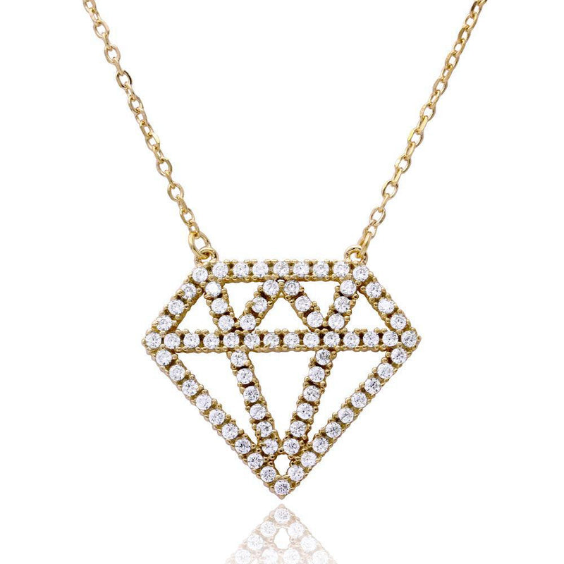 Silver 925 Gold Plated Diamond Outline CZ Necklace - BGP01162GP | Silver Palace Inc.