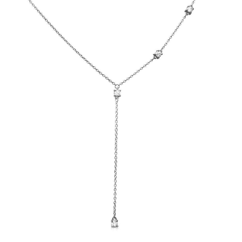 Silver 925 Rhodium Plated Dropped Round CZ Necklace - BGP01164 | Silver Palace Inc.