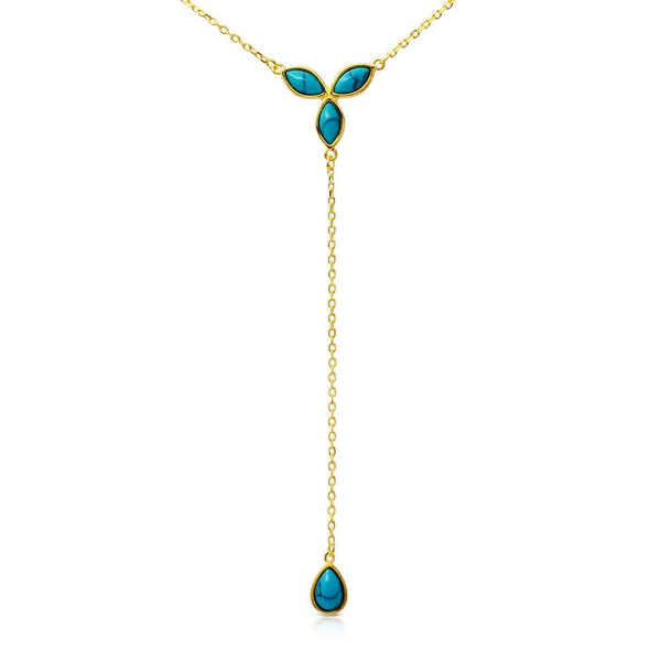 Silver 925 Gold Plated Hanging Turquoise Pearl Necklace - BGP01171 | Silver Palace Inc.