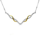 Silver 925 Gold and Rhodium Plated Interlinked V-Shape Necklace with CZ - BGP01172 | Silver Palace Inc.