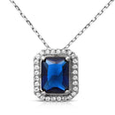 Silver 925 Rhodium Plated Blue Square Halo Pendant - BGP01174BLU | Silver Palace Inc.