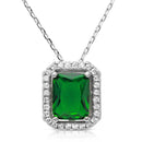 Silver 925 Rhodium Plated Green Square Halo Pendant - BGP01174GRN | Silver Palace Inc.