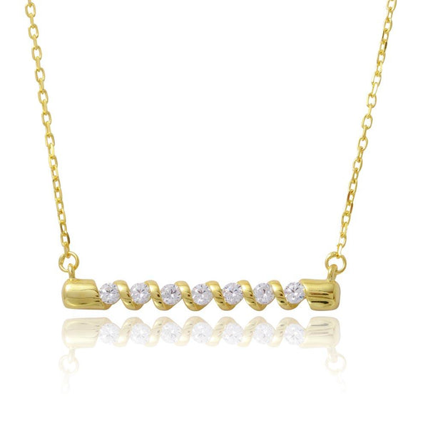 Silver 925 Gold Plated Twisted Bar Necklace with CZ - BGP01180GP | Silver Palace Inc.