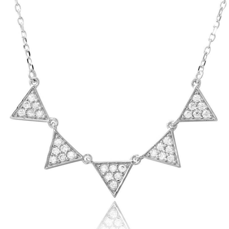 Silver 925 Rhodium Plated 5 Triangles with CZ Necklace - BGP01183 | Silver Palace Inc.