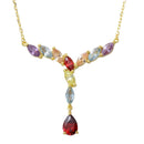 Silver 925 Gold Plated V Shaped Multi-Color Marquise CZ Necklace with Dangling Pearl CZ - BGP01185 | Silver Palace Inc.