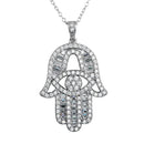 Silver 925 Rhodium Plated CZ Encrusted Hamsa Hand Necklace - BGP01191 | Silver Palace Inc.