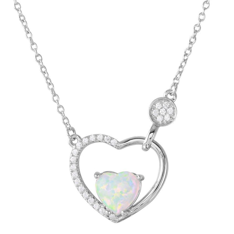 Silver 925 Rhodium Plated Opal Heart inside Open Heart with CZ - BGP01199 | Silver Palace Inc.