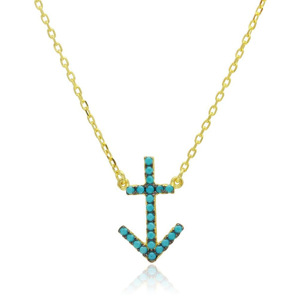 Silver 925 Gold Plated Anchor Necklace with Turquoise Beads - BGP01206 | Silver Palace Inc.