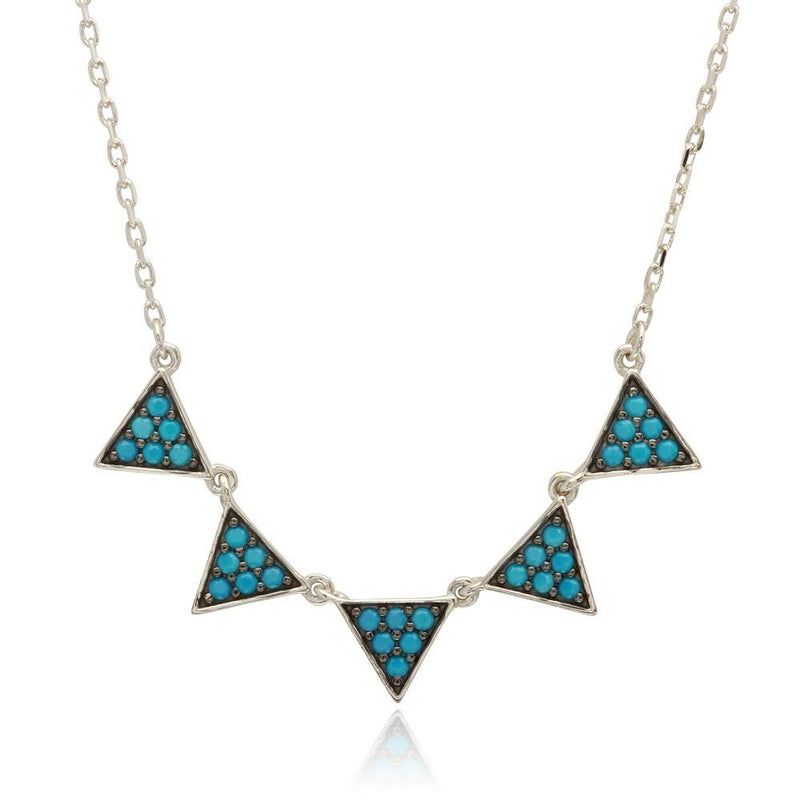 Silver 925 Rhodium Plated 5 Triangles with Turquoise Bead Necklace - BGP01210 | Silver Palace Inc.