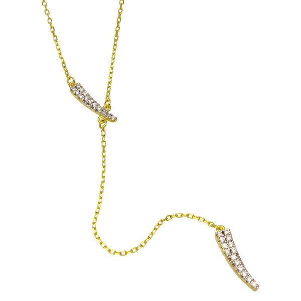 Silver 925 Gold Plated CZ Horn Necklace with Dropped CZ Horn - BGP01214 | Silver Palace Inc.