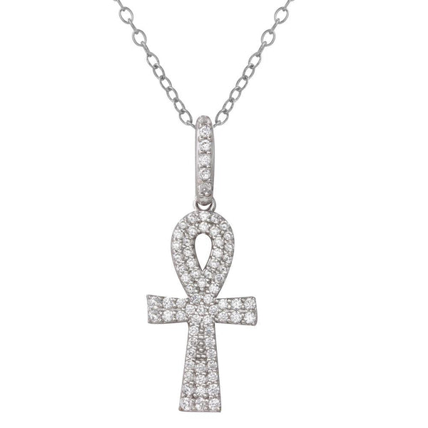 Silver 925 Rhodium Plated Thick Egyptian CZ Cross - BGP01217 | Silver Palace Inc.