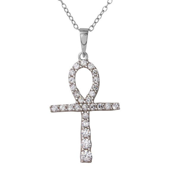 Silver 925 Rhodium Plated Thin Egyptian CZ Journey Cross - BGP01218 | Silver Palace Inc.