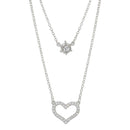 Silver 925 Rhodium Plated Double Chain Heart Necklace with Mounting Set - BGP01223 | Silver Palace Inc.