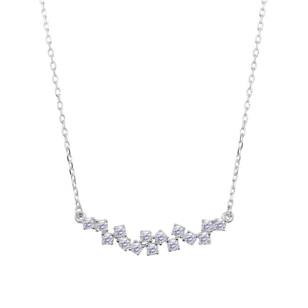 Silver 925 Rhodium Plated Curve Necklace with CZ - BGP01234 | Silver Palace Inc.